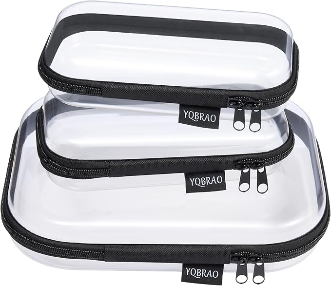 Clear Hard Shell Zipper Case 3 Pack, Hard Plastic Bag, Clear Travel Toiletry Pouch,Portable Cosmetic Bag with Zipper,Toy Storage Bins, Pencil Storage Organizer, Office Supplies Storage Case
