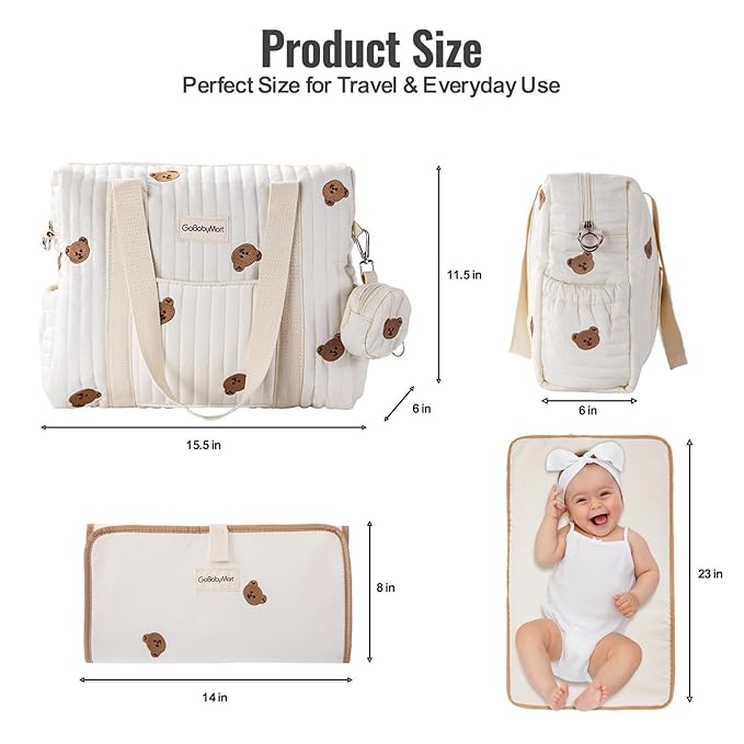 GOBABYMART 3pc Diaper Bag Tote Set, Hospital Bag for Labor & Delivery, Maternity Travel Bag with Changing Pad & Pacifier Case