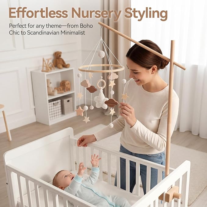 Baby Crib Mobile Arm - 32 Inch Wooden Mobile Arm Adjustable Mobile Holder for Crib Mobile Hanger Baby Crib Attachment Nursery Decor