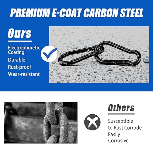 KINLINK 2 Pack Black Carabiner Clip, 5.5 inch Heavy Duty Spring Snap Hook, Large Caribeener Clips for Camping, Swing Set, Hammock, Hiking, Travel, Weight Lifting Machine, Home Gym Equipment