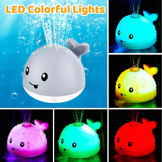 Light Up Whale Bath Toys Sprinkler for Babies 6-12 12-18 Months, Kids Ages 1-3 2-4, Baby Infant Toddler Pool Water Fountain Bathtub Toys for 1 Year Old Boys Girls Easter Basket Stuffers Gifts