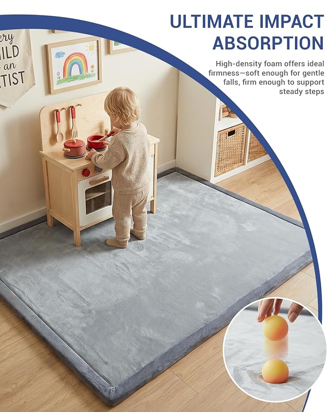 Baby Play Mat for Floor,1.3" Thick Extra Large Nursery Rug,Tummy Time Foam Mats,Plush Soft Padded Playmate for Babies 6-12 Months Crawling,71x59 Inches Non-Slip for Toddler Kids Playroom,Playpen(Grey)