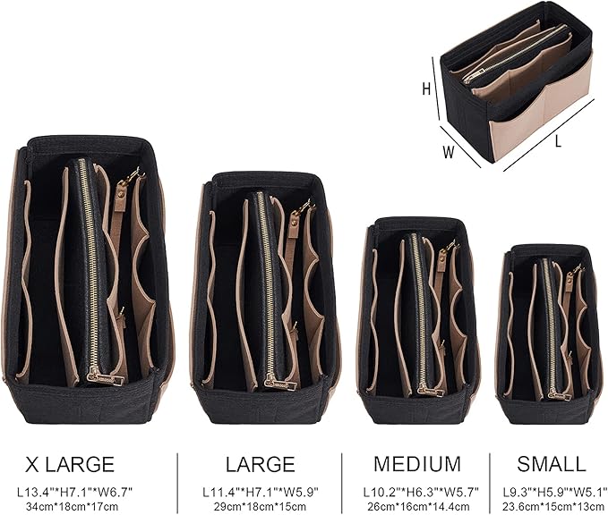 Vercord Felt Organizer Insert For Purse Handbag Tote Bag In Bag Inside Shaper Divider Neo Black & Beige X-Large