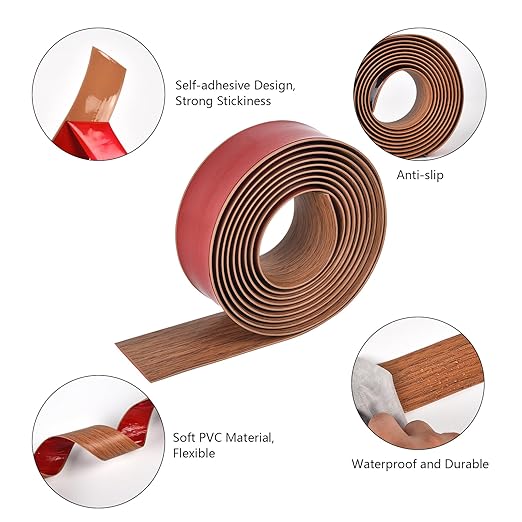 Vinyl Floor Transition Strip, Self Adhesive Floor Cover Strips PVC Laminate Threshold Strip Bar Flat Divider Strip for Joining Floor Gaps, Doorways Threshold, Carpet, 2" Wide (Brown Wood Grain, 10Ft)