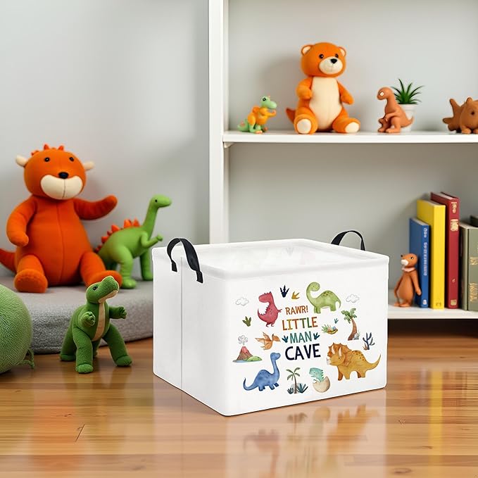 TIBAOLOVER Rectangular Kids Storage Basket Baby Storage Basket with Handles for Home Kitchen Boys and Girls Cute Toy Storage Bin Organizer Shelf Book Room Decor(Dinosaur)