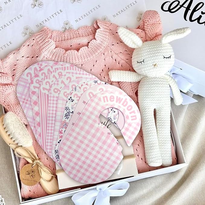 Baby Closet Divider, Baby Wardrobe Organizer, Double-Sided Design, Nursery Decor Clothes Hanger Dividers for Sorting 8 Sizes from Newborn to 12+ Months (Pink)