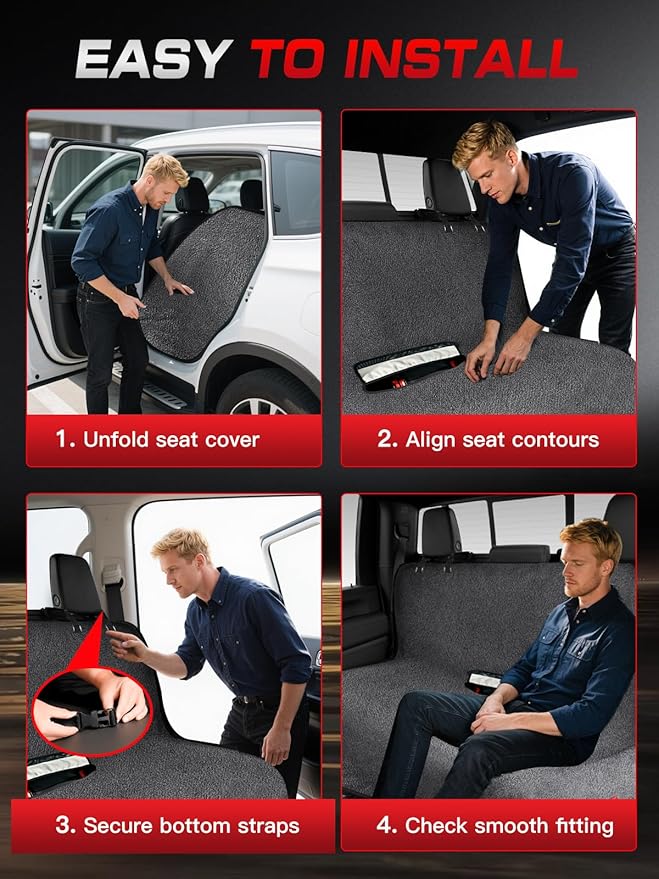 TESFEEL Waterproof Towel Back Seat Cover for Car, Truck, Van & SUV – Durable Rear Bench Seat Cover for Kids & Dogs, Seat Back Protector Easy to Install (Gray)