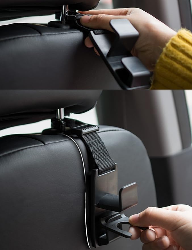 Heroway Magic Headrest Hooks for Car, Purse Hanger Headrest Hook Holder for Car Seat Organizer Behind Over the Seat Car Hooks-Hang Purse or Grocery Bags,Black,4Pack