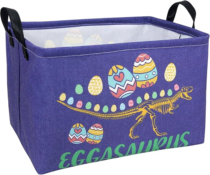 ASKETAM Dinosaur Easter Basket for Kid Large Empty Baby Rectangular Cute Easter Gift Bunny Eggs Décor Storage Basket (Skeleton Dinosaur)
