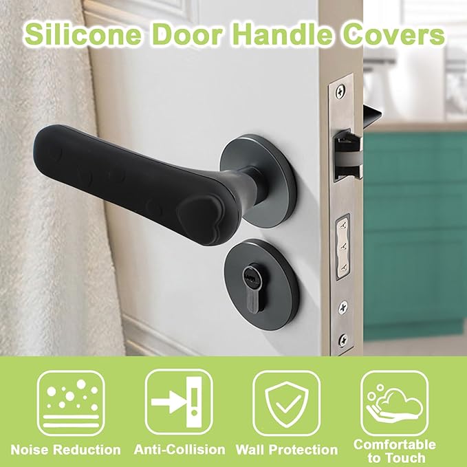 Door Handle Covers, 2Pcs 15 * 5.8 * 3.5cm Silicone Door Handle Glove Covers with Love Heart Decor, Black Door Handle Lever Covers Anti-Static Safety Door Handle Protector