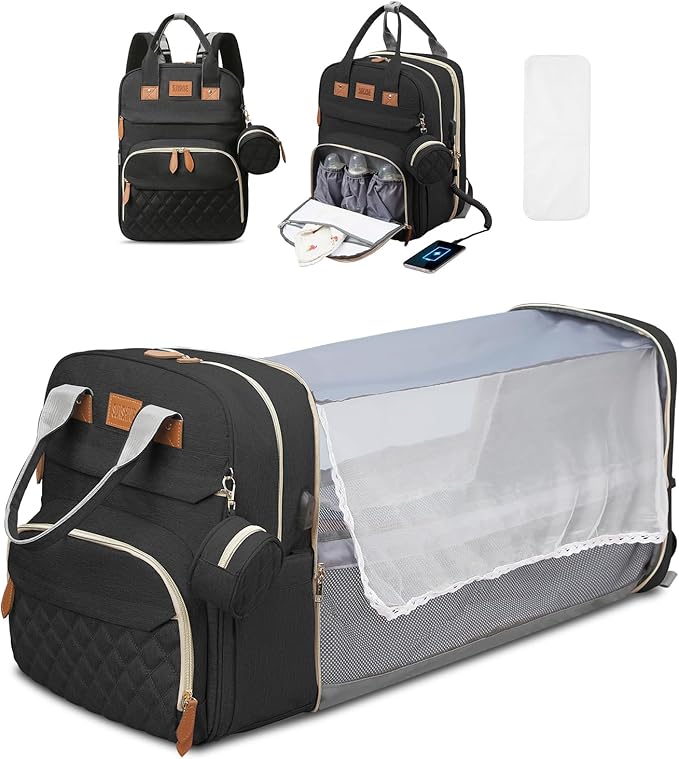 JSTPRO Diaper Bag Backpack, Large Diaper Bag with Changing Station, Baby Bag, New Mom Gifts, Lightweight Waterproof Unisex Diaper Bag with Insulated Pockets and USB Charging Port, Black