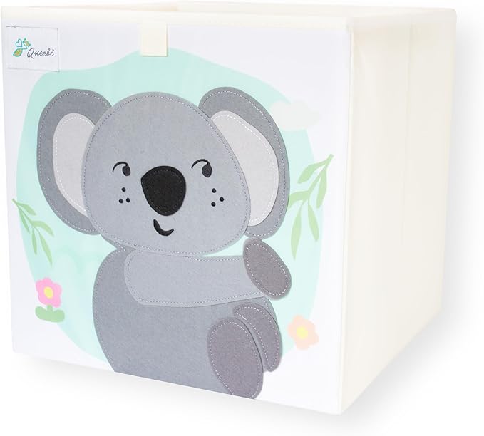 Queebi Koala Storage Cube- Organizer for Nursery, Playroom, Bedroom, Closet. Foldable Box 13x13x13 inches. Children's Toy Box, Diaper Caddy, Clothing Basket, Book Bin, Baby Essentials & Kids Gift