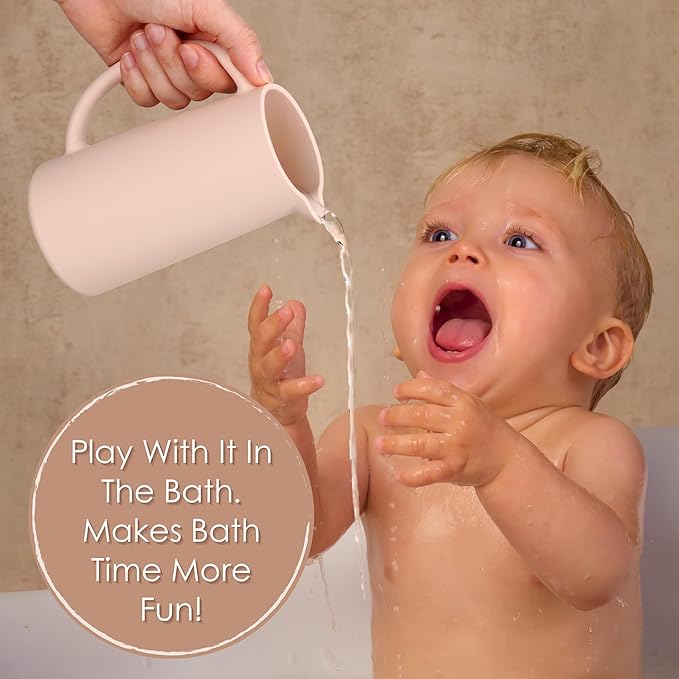 Baby Bath Rinse Cup, Food Grade Silicone Body Washing Rinser Cup (Pink)