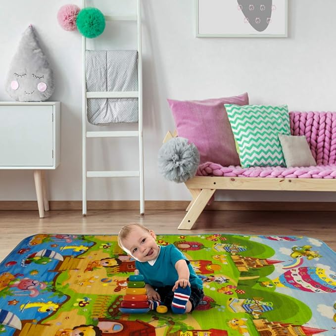 SIMPVALE Thicken(0.4") Baby Play Mat for Floor, 70.8"x47.2" Foam Baby Crawling Mat, Reversible Waterproof & Foldable Infant Floor Mat for Toddlers Playtime