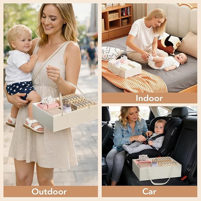 BBLIKE 3-Tier Diaper Caddy Organizer - Rolling Utility Baby Cart with Basket and Side Pockets for Nursery and Baby Essentials, Multi-Function Cart for Bedroom and Bathroom, Begie