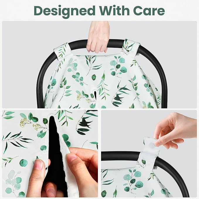 Rquite Car Seat Cover Baby, Carseat Covers Baby Girl, Winter Infant Car Seat Cover, Warm Minky Car Seat Canopy, Baby Carrier Cover with Peekaboo Opening, Multi Use Nursing Cover & Toddler Blanket