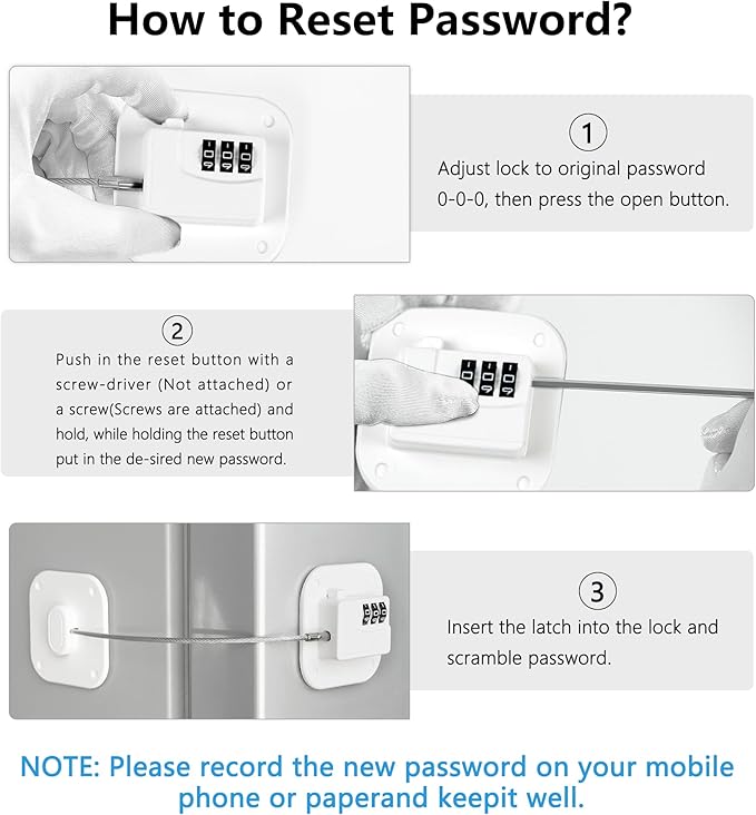 Refrigerator Lock, Heavy Duty Fridge Lock, Combination Lock for Refrigerator Cabinets, Drawers, Safety Lock, Easy Install No Keys Needed (White-4Pack)