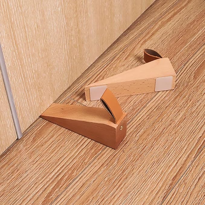 Wood Door Stopper, Solid Wooden Non-Slip Door Wedges, Sturdy and Durable Door Stop Wedge, Door Stopper Fit for Door Bottom Seam (0.2" - 1.3") 1 Pack