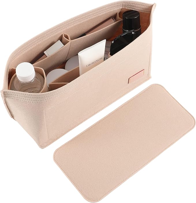 Doxo Purse Organizer Insert, Felt Bag Tote Fit L Speedy 30 Neverfull PM & Base Shaper 2pc Set (Medium-Beige-Combination)