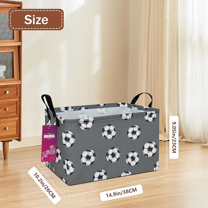 INGHUA Rectangular Storage Basket Fabric Organizer Bin for Toys,Books,Clothes,Gifts,Pets-Perfect for Home,Office,Nursery,Dorm,Shelf(Rec-grey football )