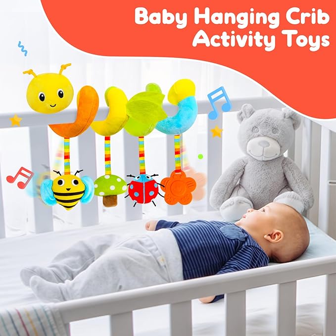 TSYAN Car Seat Toys for Babies 0-6 Months Boy,Baby Spiral Hanging Plush Activity Toys Thank You Gifts for Newborn 0 3 6 9 12 Months Baby Boys Girls