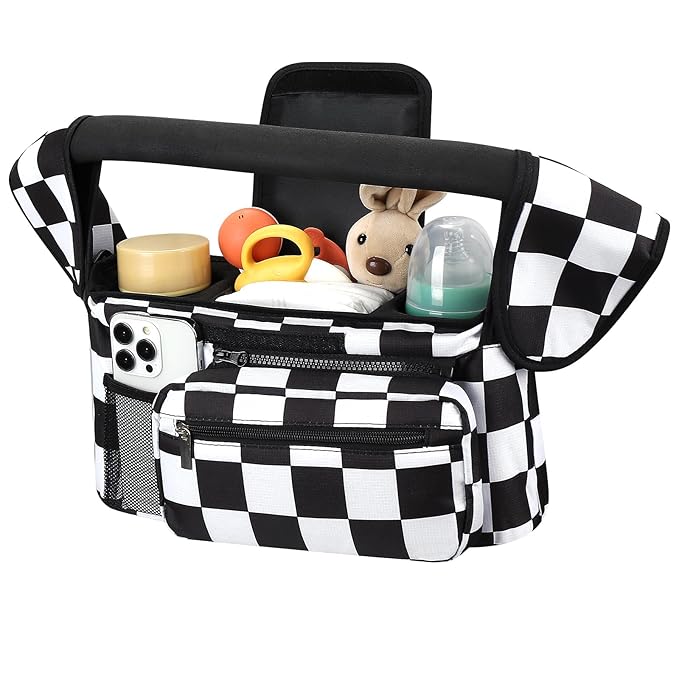 Accmor Universal Stroller Organizer with Insulated Cup Holder Detachable Phone Bag and Shoulder Strap,Stroller Bag Caddy Organizer Fits for Uppababy, Baby Jogger, Britax Strollers