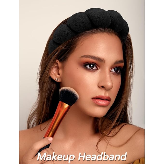 VELSCRUN Spa Headband, Makeup Face Wash Skincare Headbands, 5 Pcs Sponge Get Ready Snail Hairband Facial Wristband Hair Clip Set, Stuff for Teen Girls Women Trendy Hair Accessories Black