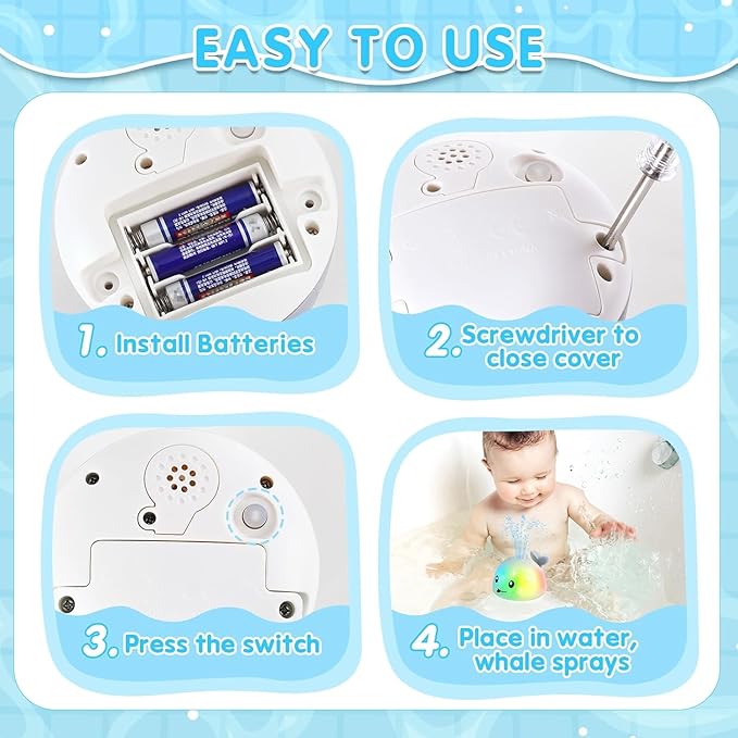 Whale Bath Toy Sprinkler, Light Up Bath Toys for Kids Ages 1-3 Babies 6-12-18 Months, 1 2 3 Year Old Boys Girls Gifts Valentines Toddler Birthday Gifts, Bathtub Fountain Pool Water Table Toys
