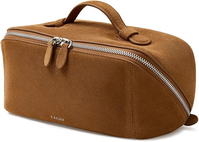 EACHY Travel Makeup Bag, Large Capacity Cosmetic Bag for Women, Waterproof PU Leather, Flat Open Portable Toiletry Bag for Skincare, Brushes & Travel Essentials