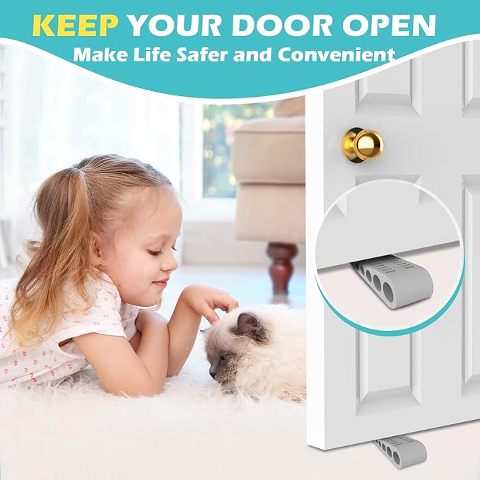 Door Stoppers for Bottom of Door - 1 Pack Rubber Security Wedge Stackable Heavy Duty Door Stop with Holder for Home Office Classroom on Carpet, Concrete, Linoleum & Wood House Warming Gifts New Home