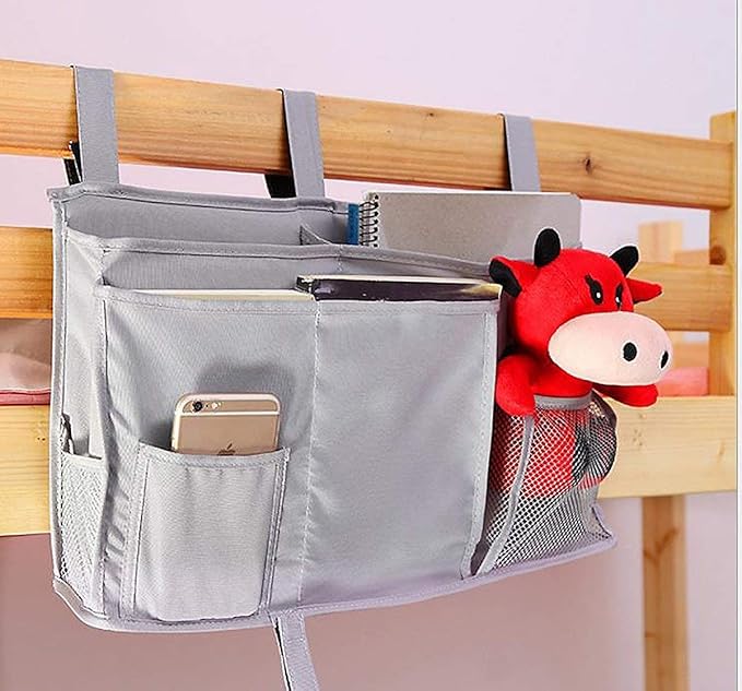 Sugaroom Bunk Bed Organizer - Bedside Storage Caddy with Pockets for College Dorm, Hospital, Baby Bed & Camp (Grey)