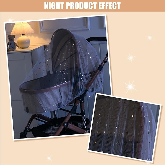 BQSAZHYJ Mosquito Net for Stroller,Baby Pram Net Portable Star Print Stroller Netting Cover Perfect Bug Net for Strollers,Bassinets,Mini Crib,Cradles and Playards (White Star), yecwz002