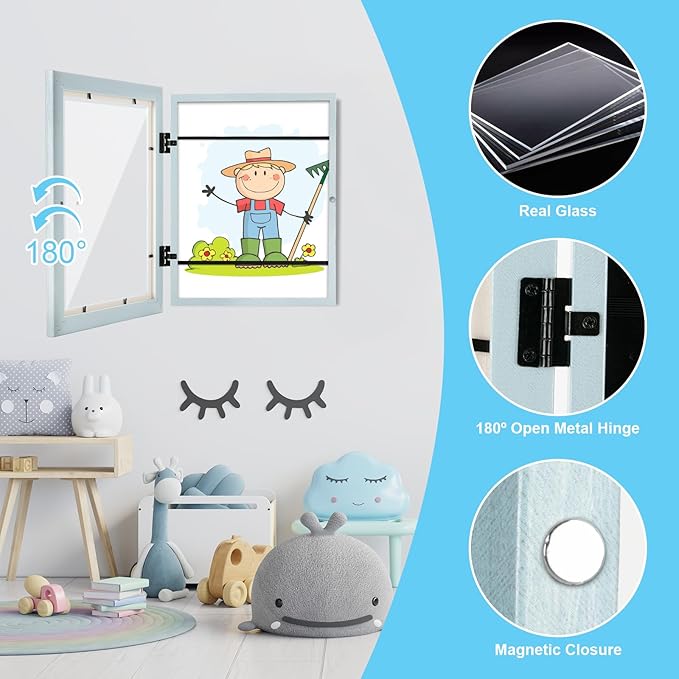 [2-Pack] Kids Art Frames, 8.5x11 Front Opening Kids Artwork Frames Changeable, Light Green Artwork Display Storage Frame for Wall, Holds 50 Pcs, for 3D Picture, Crafts, Children Drawing, Hanging Art,