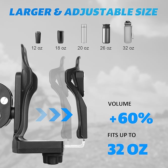 Upgraded Motorcycle ATV Cup Holder Anti Theft, Extra Large Bike Water Bottle Holder 1.95 – 3.6 inch Universal Size, Drink Holder Handlebar with Metal Clamp for Scooter Boat Stroller Wheelchair
