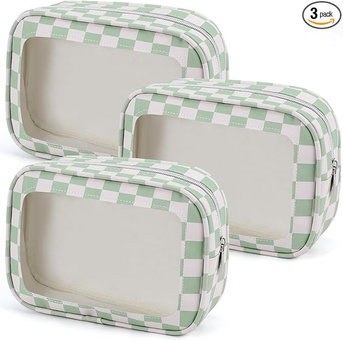 3PCS Clear Toiletry Bag,TSA Approved Travel Makeup Pouch with Zipper for Cosmetics and Toiletries，Diaper Bag Organizer Pouch Set,Women's Purse Organizer and Clear Car Bag