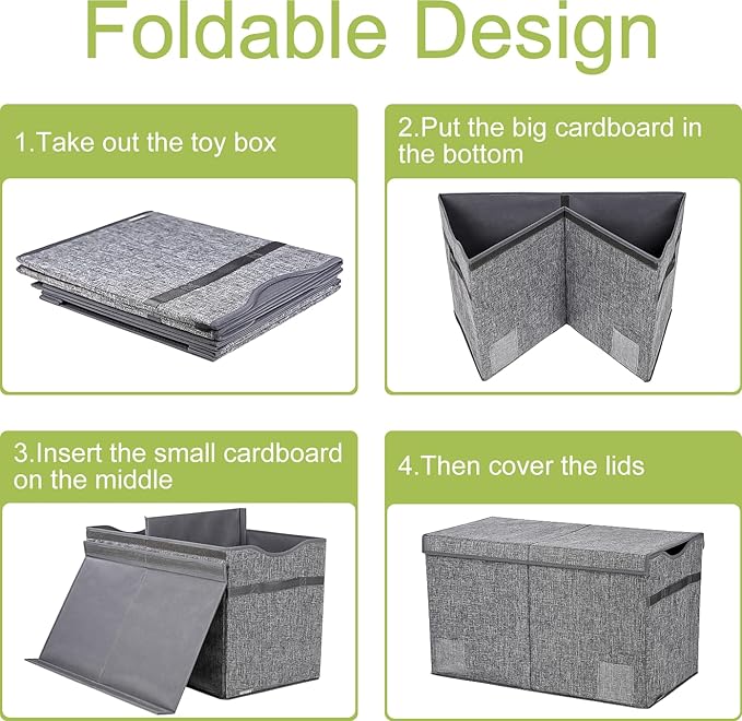 YOLOXO Toy Box Chest, Collapsible Sturdy Storage Bins with Lids, Extra Large Kids Toy Storage Organizer Boxes Bins Baskets for Kids, Boys, Girls, Nursery Room, Playroom, Closet (Linen Gray)
