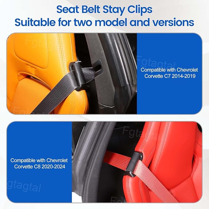 Car Seat Belt Stay Clips Compatible with Chevrolet Corvette C7 C8 2014-2026, Seat Belt Guide Anti-Belt Pop Guards Clips, Seat Belt Buckle Anti Off Cover, 2Pcs (Black)