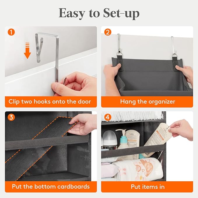 Lifewit 1 Pack Over the Door Organizer, Clear Window Hanging Storage with 4 Mesh Side Pockets, Anti Tilt 40 lbs Load Behind Door for Pantry, Nursery, Bathroom, Bedroom, Dorm, 10 Section, Gray