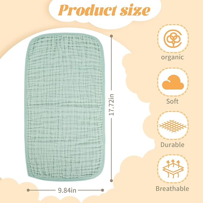 MIGIOL Baby Burp Cloth 100% Cotton Newborn Cotton Muslin Burp Cloth 10x20 inches (White & Green 6 Pieces)