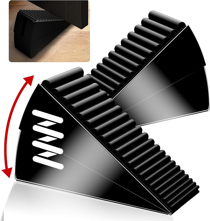 2 Pack Strongest Metal Heavy Duty Door Stop, Large Door Stoppers with Adjustable Spring, Tall Door Wedge up to 3 inch, Door Stoppers for Bottom of Door, Black Rubber Door Stops for Floor Wall