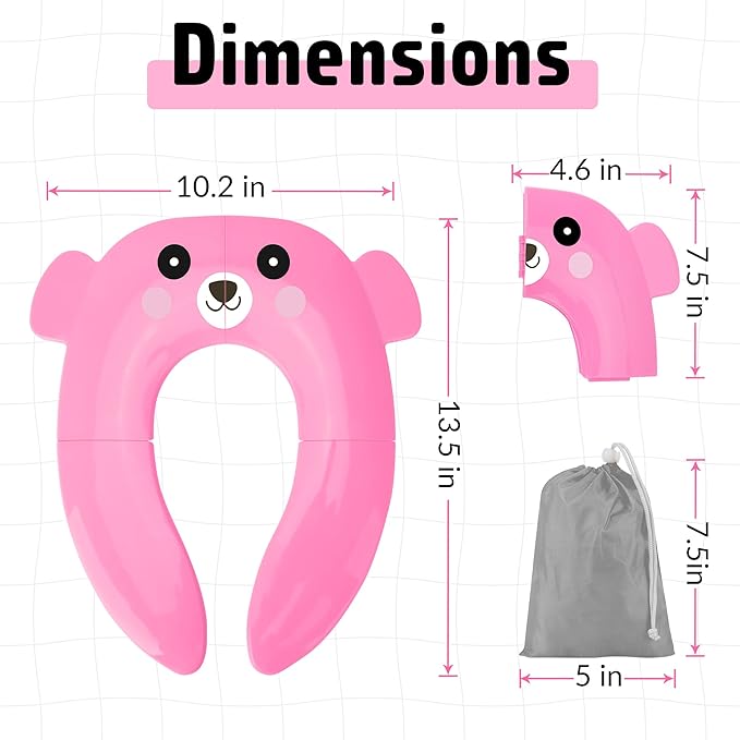 Maliton Travel Potty Training Seat for Toddler, Portable Foldable Potty Seat Cover Fits Round & Oval Toilets, Non-Slip Toilet Seat with Free Travel Bag(Pink Bear)