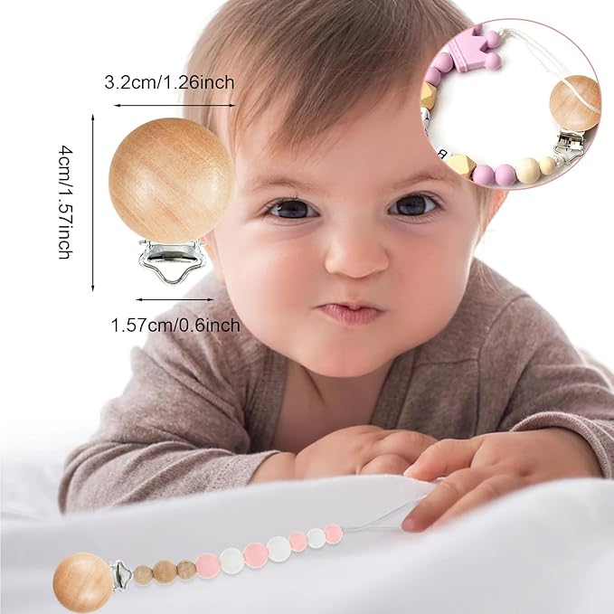 18 Pieces Wood Pacifier Clips Toy Suspender Clips Baby Teething Grasping Suspender Clips Charm DIY Pacifier Holder Clips Pacifier Accessories