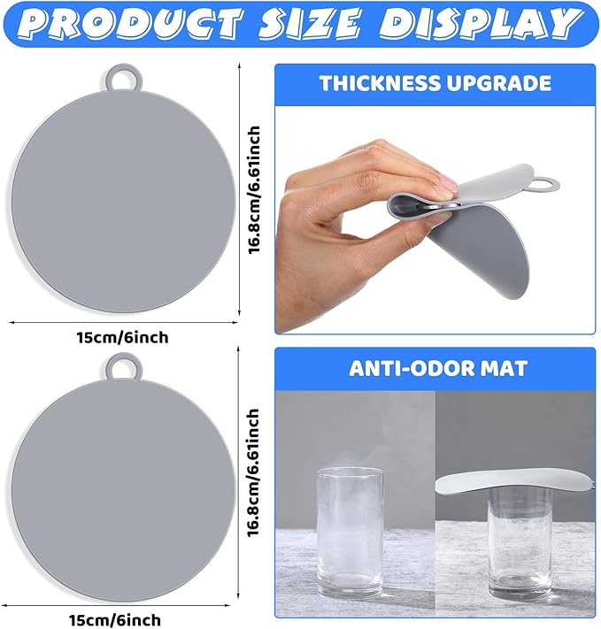 Yinkin 6 Pcs Drain Covers to Keep Bugs Out Silicone Shower Floor Tub Stoppers Bathtub Drain Stoppers Sewer Anti-Odor Mats Deodorizing Plugs for Bathroom(6 x 6 Inch,Round,Grey)