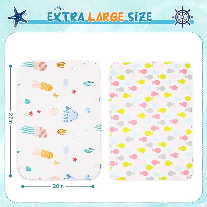 Catteyonce Baby Portable Diaper Changing Pad,Waterproof Changing Mat,Soft Comfortable,Foldable Travel Pad,Toddler Essentials Must Haves,Newborn Shower Gifts(Sea 20 * 27 inch-2pack)