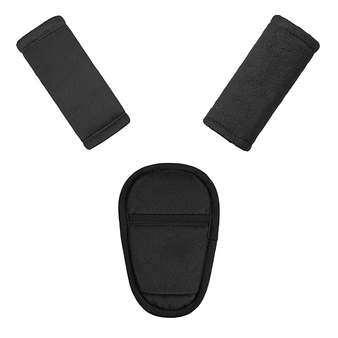 SWESEN Baby Car Seat Strap Covers, 3 Piece Soft Car Seat Strap Shoulder Pads for Baby Girls Boys, Double-Sided Use carseat Straps Covers for Stroller, Car Seats, Pushchair, Black