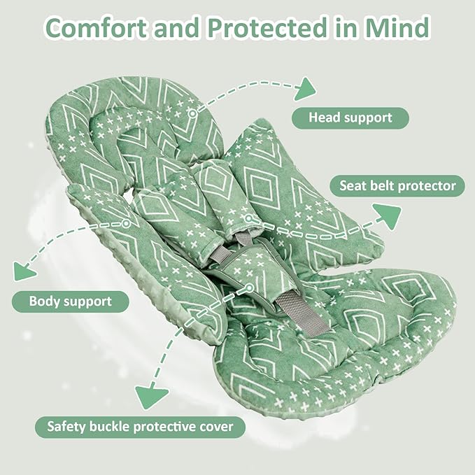 TANOFAR Car Seat Head Support Baby - Infant Car Seat Insert for Newborn Girls Boys - Soft Carseat Head Support for Infant - Newborn Carseat Insert for Car Seats, Strollers, Swings, Bouncer (Green)