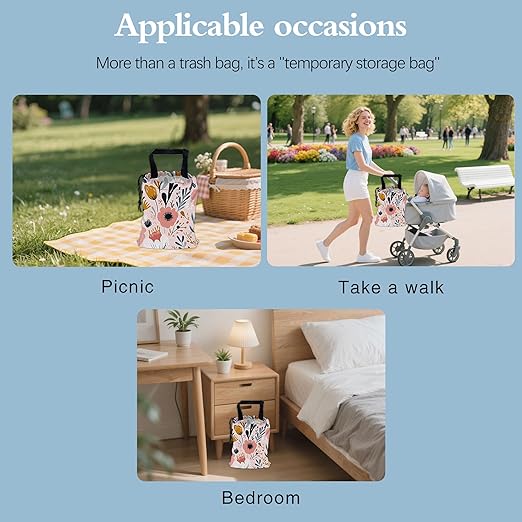 Vintage Colorful Flowers Car Trash Bag,Strap Drawstring Car Garbage Bags,Car Back Seat Organizer with Adjustable Buckle for Car Accessories