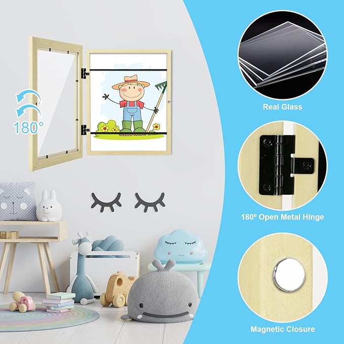 [2-Pack] Kids Art Frames, 8.5x11 Front Opening Kids Artwork Frames Changeable, Apricot Cream Artwork Display Storage Frame for Wall, Holds 50 Pcs, for 3D Picture, Crafts, Children Drawing, Hanging