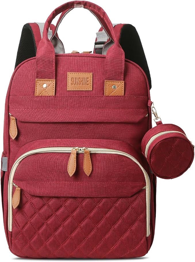 JSTPRO Diaper Bag Backpack, Large Diaper Bag with Changing Station, Baby Bag, New Mom Gifts, Lightweight Waterproof Unisex Diaper Bag with Insulated Pockets and USB Charging Port, Red