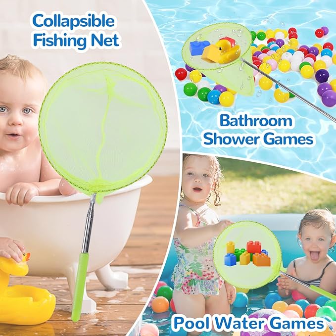 Mesh Bath Toy Organizer & Scoop Set, Cute Bathtub Toy Organizer Net + Bath Toy Scoop + 2 Strong Hooks for Kids & Toddlers Shower Bath Toy Storage
